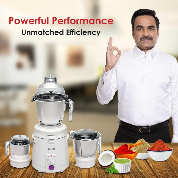 Sujata Dynamix, 900 Watt 3 Jar Mixer Grinder with 22000 RPM, Double Ball Bearing and Rust Free Stainless Steel Jar, Black