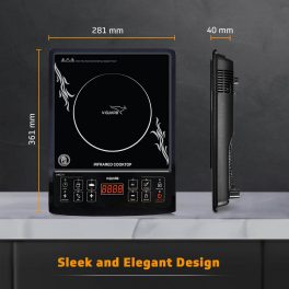 Vguard VIRC01, 2000 Watt Infrared Induction Cooktop with Digital Display, BBQ Grill, Child Lock Function, Compatible for all cooking vessel and Push Button, Black