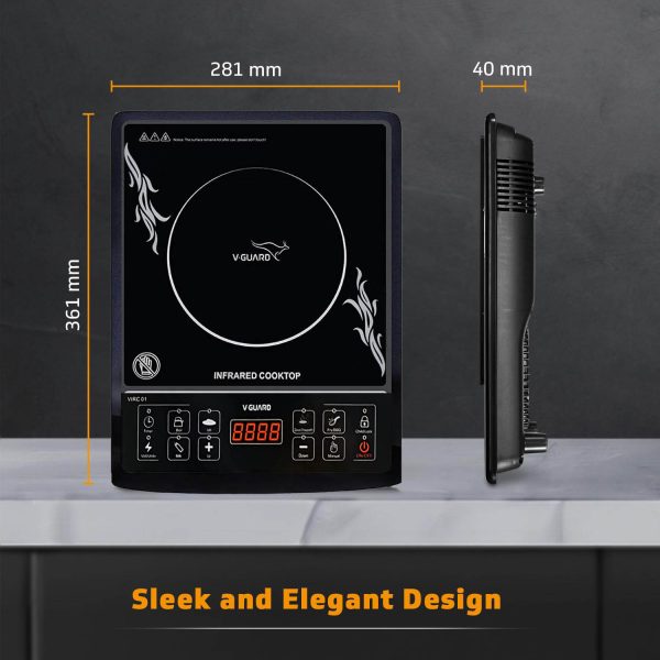 Vguard VIRC01, 2000 Watt Infrared Induction Cooktop with Digital Display, BBQ Grill, Child Lock Function, Compatible for all cooking vessel and Push Button, Black