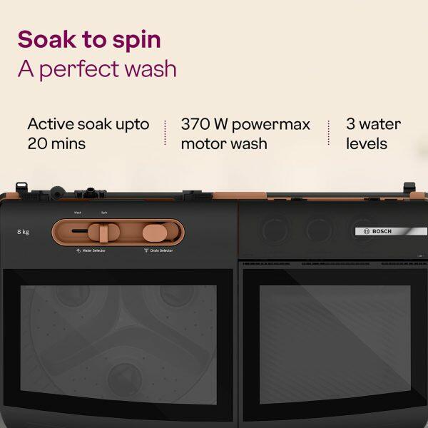 Bosch 8 KG Semi Automatic Machine (WJG803T0IN, Tangerine-Orange)