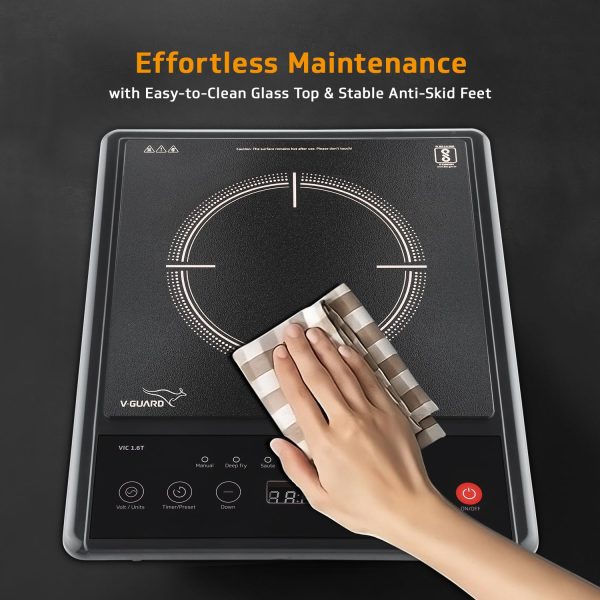 V-Guard VIRC02, 2000 Watt Infrared Induction Cooktop with Digital Display, BBQ Grill, Child Lock Function, Compatible for all cooking vessel and Feather Touch Control, Black