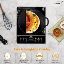Vguard VIRC01, 2000 Watt Infrared Induction Cooktop with Digital Display, BBQ Grill, Child Lock Function, Compatible for all cooking vessel and Push Button, Black