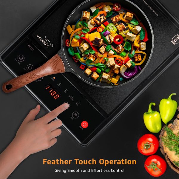 V-Guard VIRC02, 2000 Watt Infrared Induction Cooktop with Digital Display, BBQ Grill, Child Lock Function, Compatible for all cooking vessel and Feather Touch Control, Black