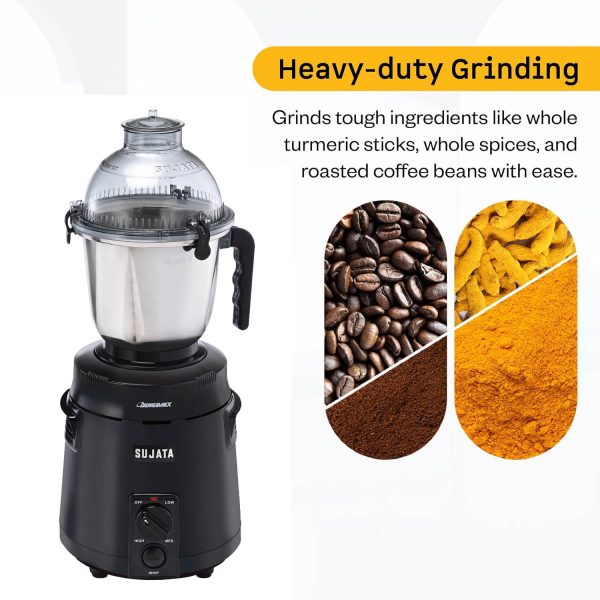 Sujata Dynamix, 900 Watt 3 Jar Mixer Grinder with 22000 RPM, Double Ball Bearing and Rust Free Stainless Steel Jar, Black