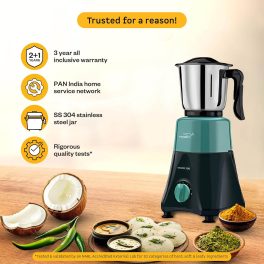 V-Guard Wizmix, 3 Jar Mixer Grinder with Oil Sintered Bush Design, Stainless Steel Jars, Five year motor warranty