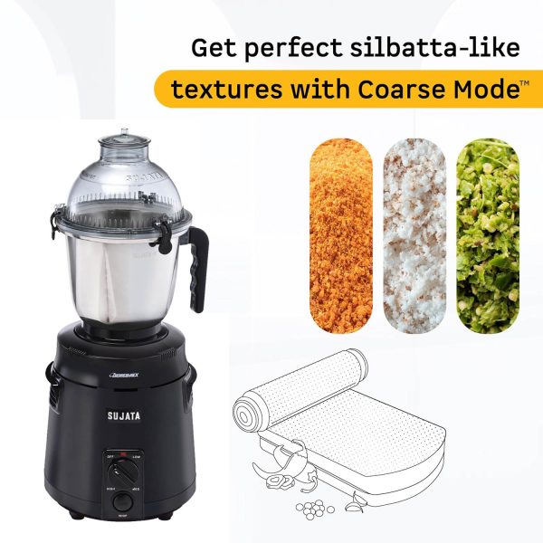 Sujata Dynamix, 900 Watt 3 Jar Mixer Grinder with 22000 RPM, Double Ball Bearing and Rust Free Stainless Steel Jar, Black