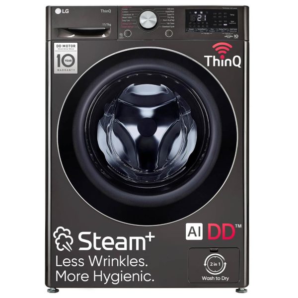 LG FHD1107STB, 11/7 KG Washer Dryer with Direct Drive Motor, 5 Star Rating, TurboWash 360, Steam+, ThinQ with Wi-Fi, Black