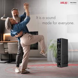 Akai TWS-503Max, 50 Watt Tower Speaker with Deep Bass Subwoofer, Remote and Karoke Compatible, Black