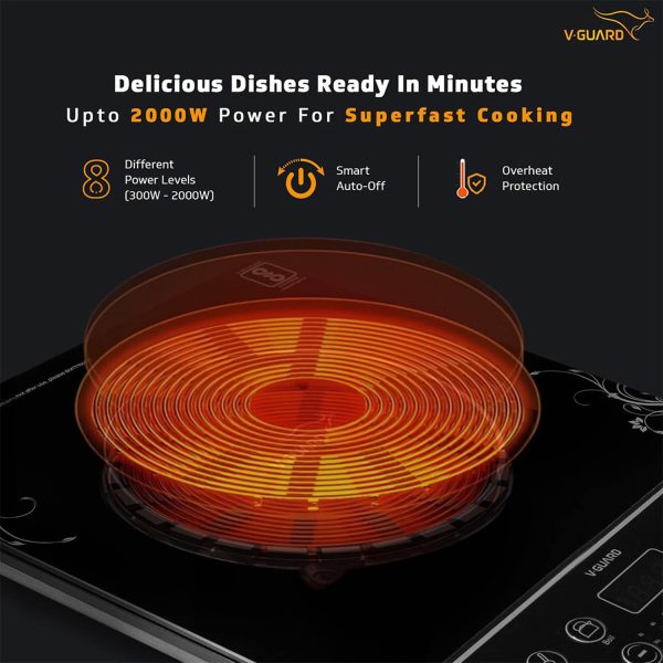 Vguard VIRC01, 2000 Watt Infrared Induction Cooktop with Digital Display, BBQ Grill, Child Lock Function, Compatible for all cooking vessel and Push Button, Black