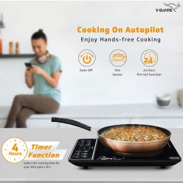 Vguard VIRC01, 2000 Watt Infrared Induction Cooktop with Digital Display, BBQ Grill, Child Lock Function, Compatible for all cooking vessel and Push Button, Black