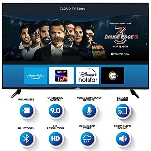 Akai AKLT75GQU-FLWS, 4K QLED TV with Dolby Vision and Dolby Atmos, Black