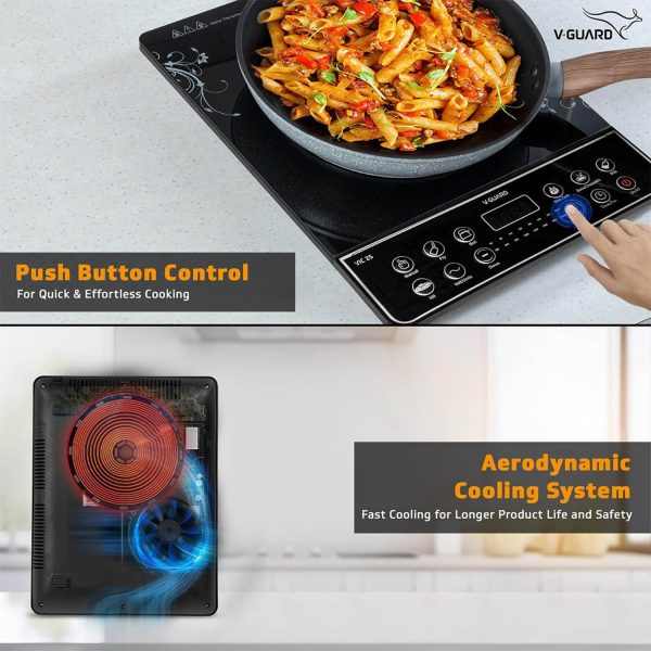 Vguard VIRC01, 2000 Watt Infrared Induction Cooktop with Digital Display, BBQ Grill, Child Lock Function, Compatible for all cooking vessel and Push Button, Black