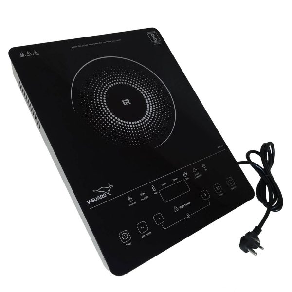 V-Guard VIRC02, 2000 Watt Infrared Induction Cooktop with Digital Display, BBQ Grill, Child Lock Function, Compatible for all cooking vessel and Feather Touch Control, Black