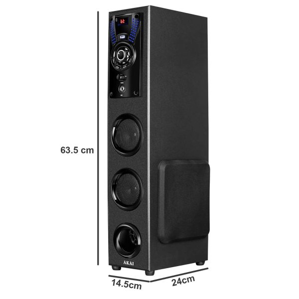 Akai TWS-503Max, 50 Watt Tower Speaker with Deep Bass Subwoofer, Remote and Karoke Compatible, Black