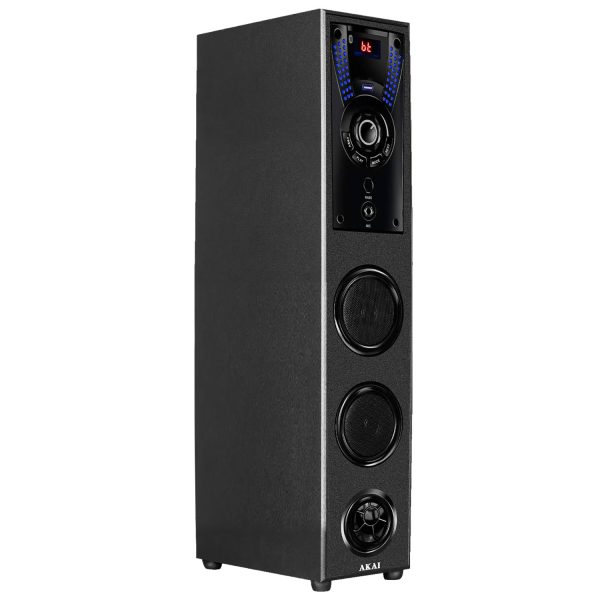 Akai TWS-503Max, 50 Watt Tower Speaker with Deep Bass Subwoofer, Remote and Karoke Compatible, Black