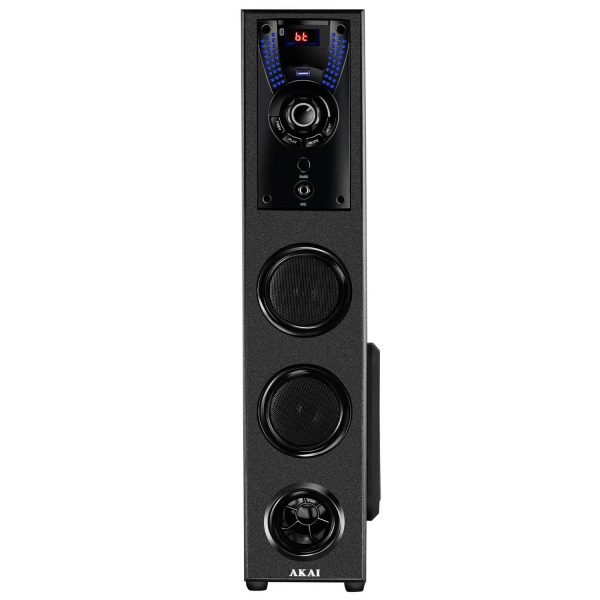 Akai TWS-503Max, 50 Watt Tower Speaker with Deep Bass Subwoofer, Remote and Karoke Compatible, Black