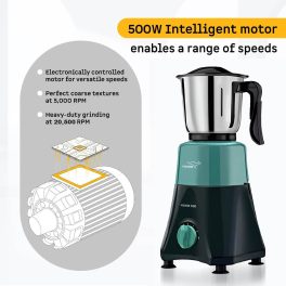 V-Guard Wizmix, 3 Jar Mixer Grinder with Oil Sintered Bush Design, Stainless Steel Jars, Five year motor warranty