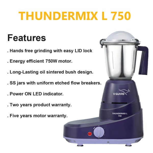 V-Guard 750 Watt Mixer Grinder (Thundermix L 750, Purple)