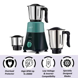 V-Guard Wizmix, 3 Jar Mixer Grinder with Oil Sintered Bush Design, Stainless Steel Jars, Five year motor warranty
