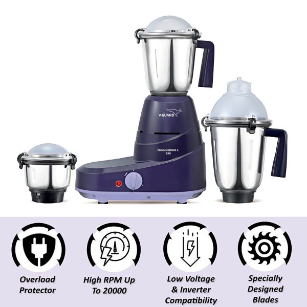 V-Guard 750 Watt Mixer Grinder (Thundermix L 750, Purple)