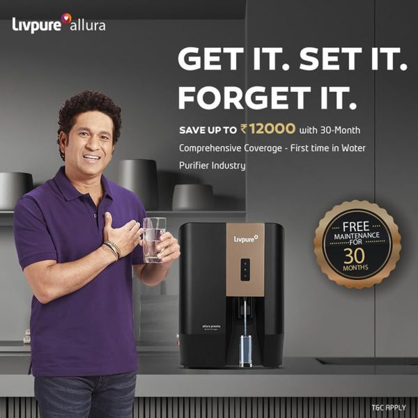 Livpure Allura Premia, RO+UV+UF+Copper+Mineraliser with 10 Stage Advanced Purification, 7 Litre Storage and no service cost for 2.5 Years, Black