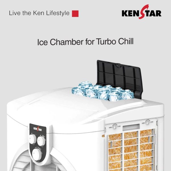 Kenstar Turbcool Neo HC, 70 Litre Desert Air Cooler with 3 Side HoneyComb Pads, Motorised Louvre Movement, Powerful Fan and Inverter Compatible, White
