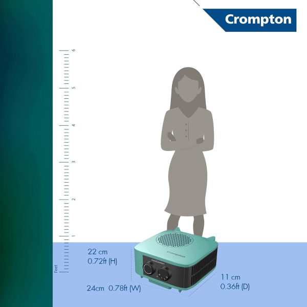 Crompton Insta Comfort, 2000 Watts Room Heater with Adjustable Thermostat, Hyrbid Cyan and Blower Fan, Blue