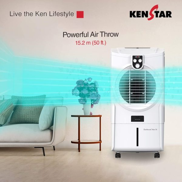 Kenstar Turbcool Neo HC, 70 Litre Desert Air Cooler with 3 Side HoneyComb Pads, Motorised Louvre Movement, Powerful Fan and Inverter Compatible, White