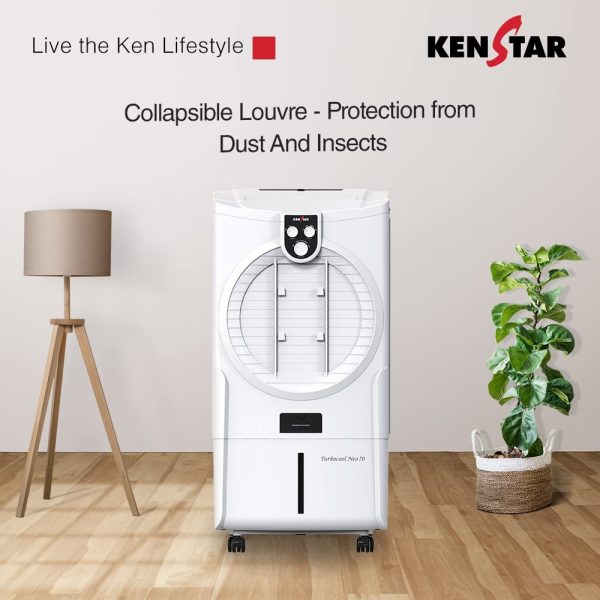 Kenstar Turbcool Neo HC, 70 Litre Desert Air Cooler with 3 Side HoneyComb Pads, Motorised Louvre Movement, Powerful Fan and Inverter Compatible, White