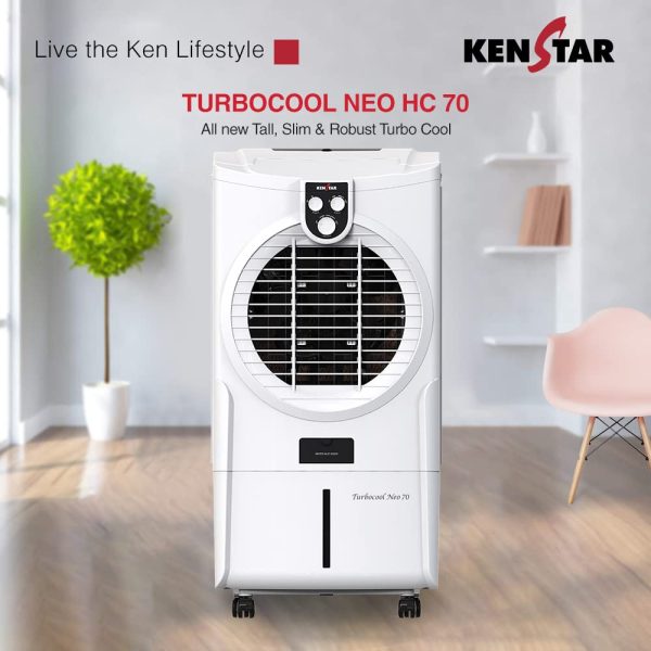 Kenstar Turbcool Neo HC, 70 Litre Desert Air Cooler with 3 Side HoneyComb Pads, Motorised Louvre Movement, Powerful Fan and Inverter Compatible, White