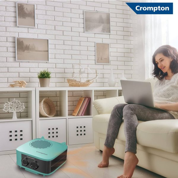 Crompton Insta Comfort, 2000 Watts Room Heater with Adjustable Thermostat, Hyrbid Cyan and Blower Fan, Blue