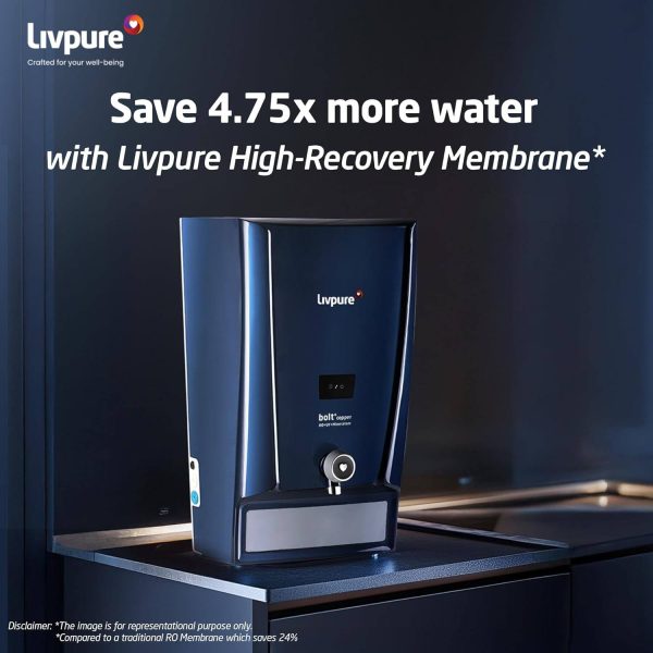 Livpure Bolt+Copper RO+UF+Mineraliser with 80% Water Saving, 7 Litre Storage Tank, Suitable for Municipal Water and Goodness of Natural Copper, Blue