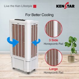 Kenstar Turbcool Neo HC, 70 Litre Desert Air Cooler with 3 Side HoneyComb Pads, Motorised Louvre Movement, Powerful Fan and Inverter Compatible, White