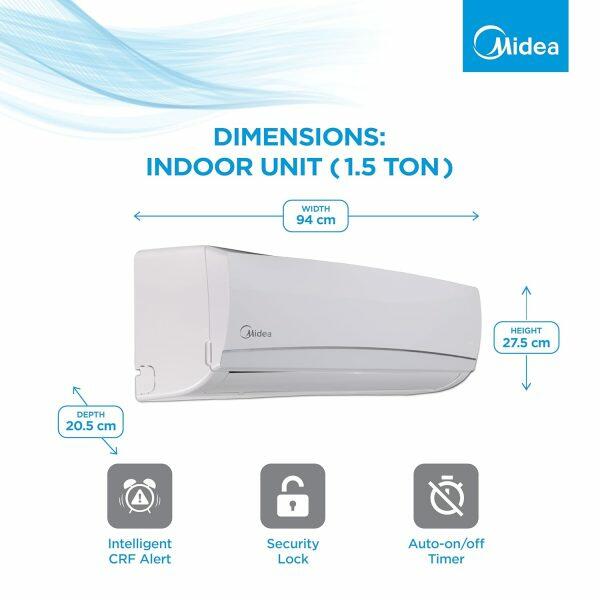 Midea 18K 3* Santis Pro, 1.5 Ton 3 Star Inverter Split AC with High Ambient Working, Turbo Mode, and 4-in-1 Convertible and Auto Cleanser, White