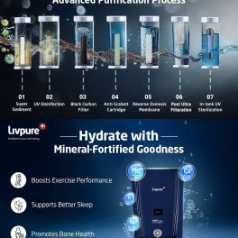 Livpure Bolt+Copper RO+UF+Mineraliser with 80% Water Saving, 7 Litre Storage Tank, Suitable for Municipal Water and Goodness of Natural Copper, Blue