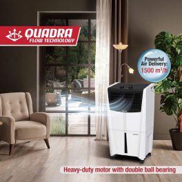 Kenstar Chill HC 40, 40 Litre Personal Air Cooler with 17.8cm Blower, Inverter Compatible, Honeycomb Pads and Auto Swing, White/Black