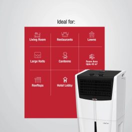Kenstar Chill HC 40, 40 Litre Personal Air Cooler with 17.8cm Blower, Inverter Compatible, Honeycomb Pads and Auto Swing, White/Black