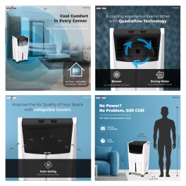 Kenstar Chill HC 40, 40 Litre Personal Air Cooler with 17.8cm Blower, Inverter Compatible, Honeycomb Pads and Auto Swing, White/Black