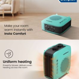 Crompton Insta Comfort, 2000 Watts Room Heater with Adjustable Thermostat, Hyrbid Cyan and Blower Fan, Blue