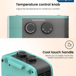 Crompton Insta Comfort, 2000 Watts Room Heater with Adjustable Thermostat, Hyrbid Cyan and Blower Fan, Blue
