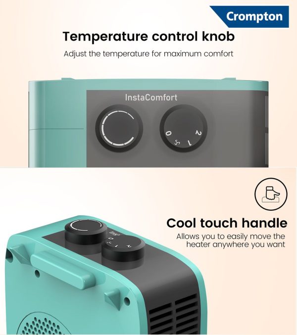 Crompton Insta Comfort, 2000 Watts Room Heater with Adjustable Thermostat, Hyrbid Cyan and Blower Fan, Blue