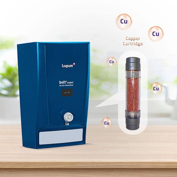 Livpure Bolt+Copper RO+UF+Mineraliser with 80% Water Saving, 7 Litre Storage Tank, Suitable for Municipal Water and Goodness of Natural Copper, Blue