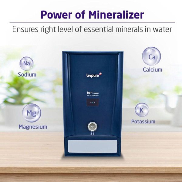 Livpure Bolt+Copper RO+UF+Mineraliser with 80% Water Saving, 7 Litre Storage Tank, Suitable for Municipal Water and Goodness of Natural Copper, Blue