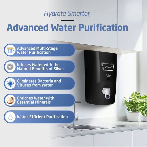 Livpure Stellar RO+UV, 7 Litre Storage Water Purifier Suitable for Municipal Water with 5 Stage Advance Purification and Automatic Cut-Off, Black
