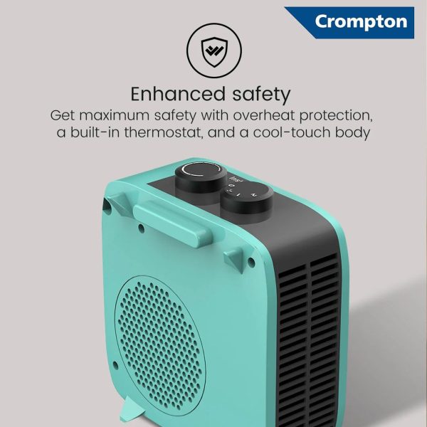 Crompton Insta Comfort, 2000 Watts Room Heater with Adjustable Thermostat, Hyrbid Cyan and Blower Fan, Blue