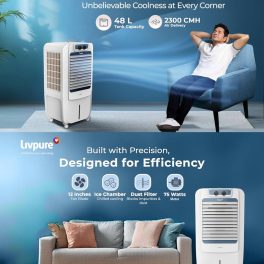 Livpure Coolmist 48L Personal Air Cooler with Honeycomb Pads & Ice Chamber, White