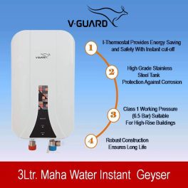 Vgaurd Maha, 3L Instant Water Heater with 6.5 Bar Pressure, Stainless Steel Material, Auto Cut-off System and LED Indicators, White