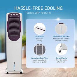 V-Guard Aikido 50L Tower Air Cooler with Honeycomb Pads & 4D Air Circulation, White