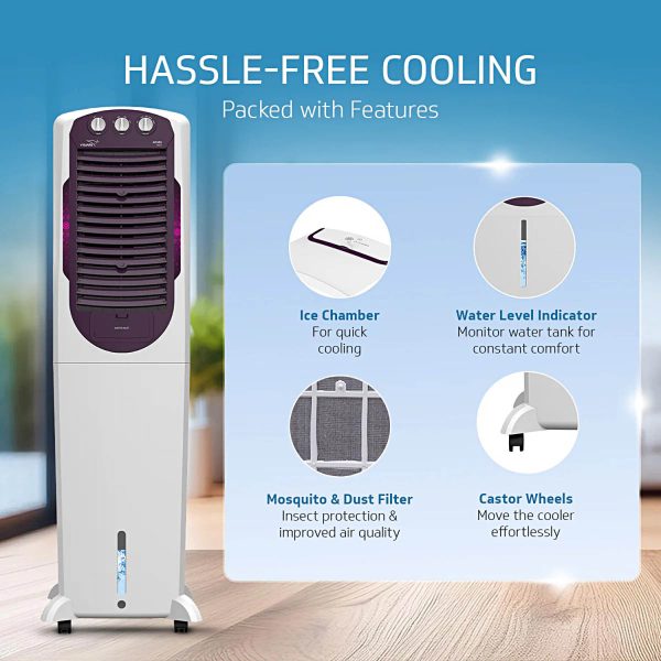 V-Guard Aikido 50L Tower Air Cooler with Honeycomb Pads & 4D Air Circulation, White