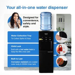 Voltas Spring RV, Water Dispenser with Refrigerator with Normal,Cold & Hot Tap, Black